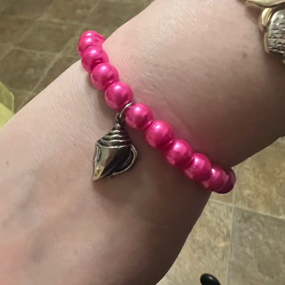Pink Beaded Bracelet with Shell Charm